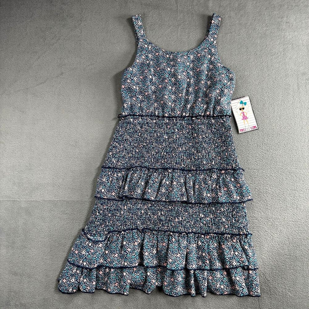 Trixxi Girl Smocked Blue Floral Dress Summer Casual‎ Cute Size 12